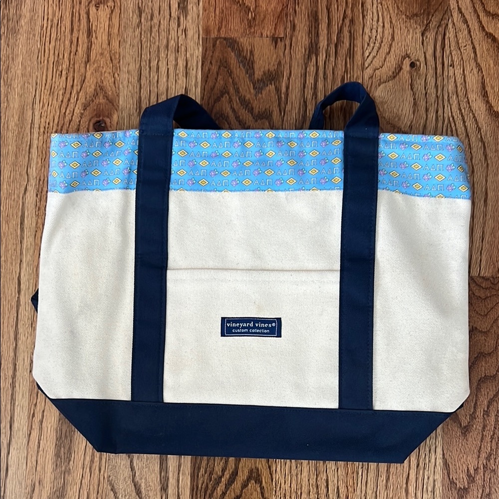 Vineyard Vines Canvas Tote Bag with Blue Accents-Alpha Delta Pi ADPi